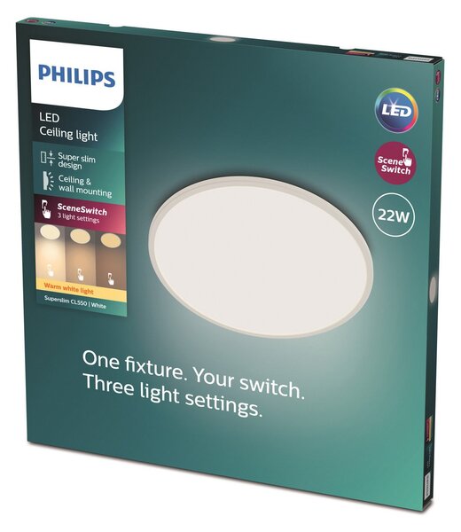 Mennyezeti Lámpa Philips, Superslim, dimmable, Fehér, Dolgozószoba / iroda, Fém