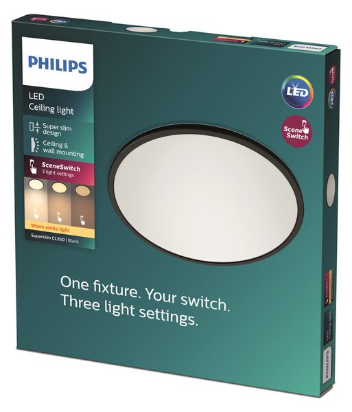 Mennyezeti Lámpa Philips, Superslim, dimmable, Fekete, Fürdőszoba, Fém