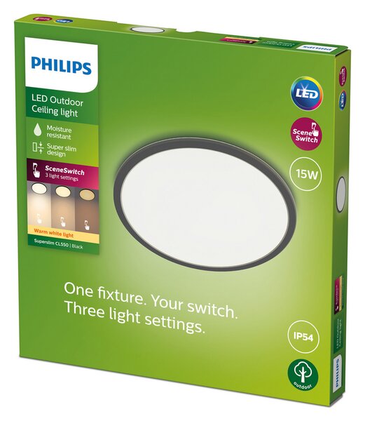 Mennyezeti Lámpa Philips, Superslim, dimmable, Fekete, Fürdőszoba, Fém