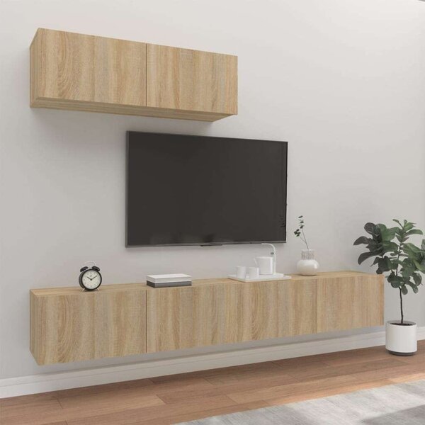 Modern Falra Szerelhető TV Szekrény Szett - Sonoma Tölgy - 3 Rész