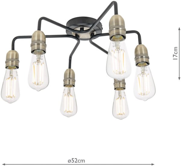 Dar Lighting loft mennyezeti lámpa kiefer antik sárgaréz matt fekete darkie0622