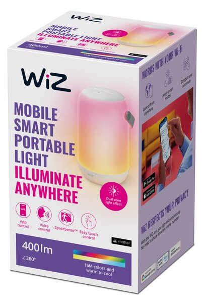 Asztali lámpa WiZ, Mobile Portable, dimmable, Fehér, Nappali, Műanyag, Modern
