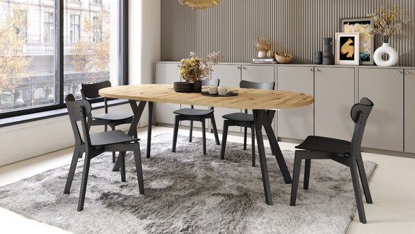 Mazzoni ALMO Artisan tölgy/fekete lábak - BŐVÍTHETŐ KEREK ASZTAL Y ALAKÚ LÁBAKKAL LOFT/IPARI STÍLUSÚ NAPPALIBA/ÉTKEZŐBE