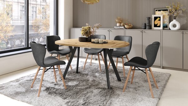 Mazzoni ALMO Artisan tölgy/fekete lábak - BŐVÍTHETŐ KEREK ASZTAL Y ALAKÚ LÁBAKKAL LOFT/IPARI STÍLUSÚ NAPPALIBA/ÉTKEZŐBE