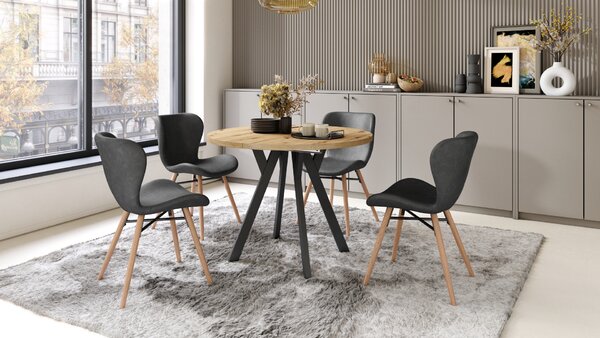 Mazzoni ALMO Artisan tölgy/fekete lábak - BŐVÍTHETŐ KEREK ASZTAL Y ALAKÚ LÁBAKKAL LOFT/IPARI STÍLUSÚ NAPPALIBA/ÉTKEZŐBE