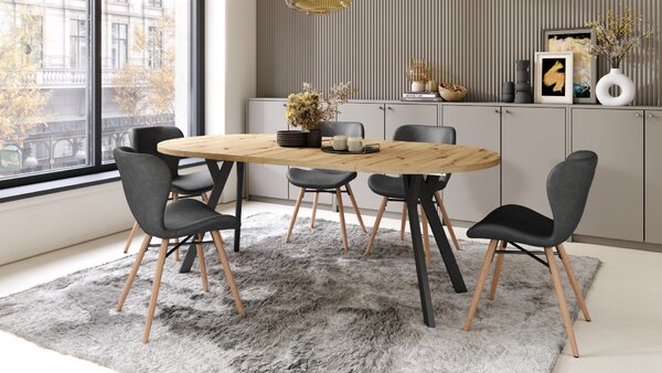 Mazzoni ALMO Artisan tölgy/fekete lábak - BŐVÍTHETŐ KEREK ASZTAL Y ALAKÚ LÁBAKKAL LOFT/IPARI STÍLUSÚ NAPPALIBA/ÉTKEZŐBE