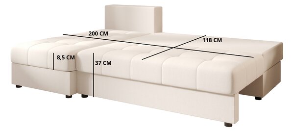 Ágyazható, kétoldalas L alakú kanapé VENORIA SLIM 200x143 cm, krém színű + 2 db díszpárna INGYEN