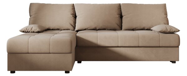 Ágyazható, kétoldalas L alakú kanapé VENORIA SLIM 200x143 cm, bézs színű + 2 db díszpárna INGYEN