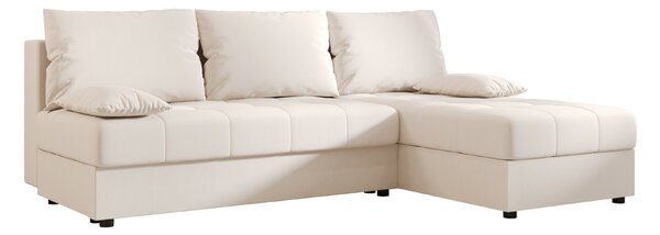 Ágyazható, kétoldalas L alakú kanapé VENORIA SLIM 200x143 cm, krém színű + 2 db díszpárna INGYEN