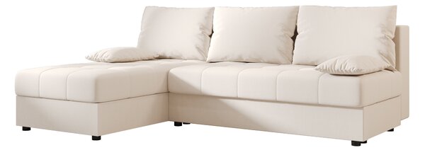 Ágyazható, kétoldalas L alakú kanapé VENORIA SLIM 200x143 cm, krém színű + 2 db díszpárna INGYEN