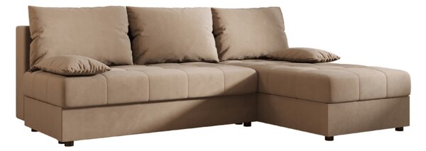 Ágyazható, kétoldalas L alakú kanapé VENORIA SLIM 200x143 cm, bézs színű + 2 db díszpárna INGYEN