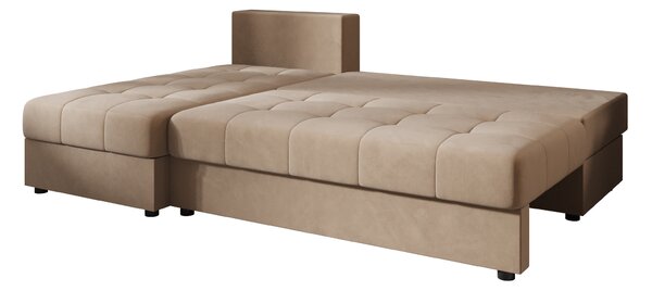 Ágyazható, kétoldalas L alakú kanapé VENORIA SLIM 200x143 cm, bézs színű + 2 db díszpárna INGYEN