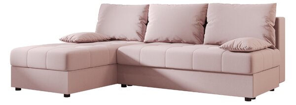 Ágyazható, kétoldalas L alakú kanapé VENORIA SLIM 200x143 cm, púderrózsaszín színű + 2 db díszpárna INGYEN