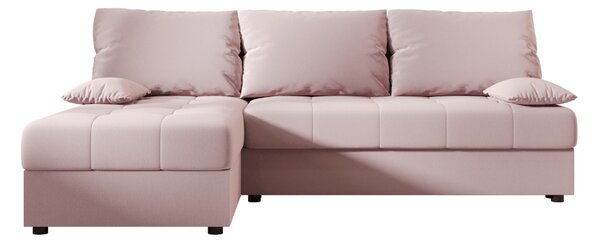 Ágyazható, kétoldalas L alakú kanapé VENORIA SLIM 200x143 cm, púderrózsaszín színű + 2 db díszpárna INGYEN