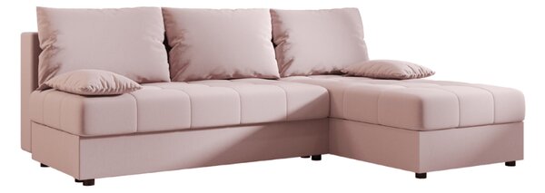 Ágyazható, kétoldalas L alakú kanapé VENORIA SLIM 200x143 cm, púderrózsaszín színű + 2 db díszpárna INGYEN