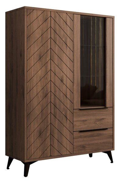 Könyvespolc Comfivo Citrus V, Ajtókkal, Zárt, Fiókokkal, Közepes sűrűségű farostlemez, Laminált forgácslap, Edzett üveg, 150x104x40cm, Dió