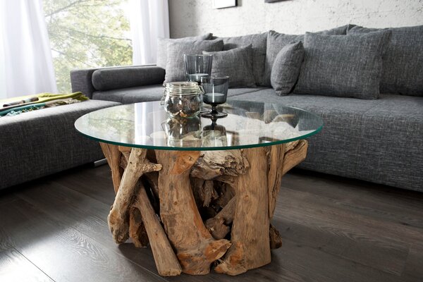 NATURE LOUNGE tikfa dohányzóasztal, 50cm, talapzat, üveglap nélkül