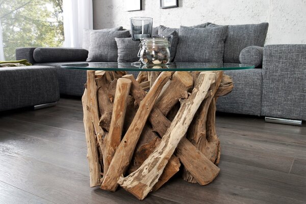 NATURE LOUNGE tikfa dohányzóasztal, 50cm, talapzat, üveglap nélkül