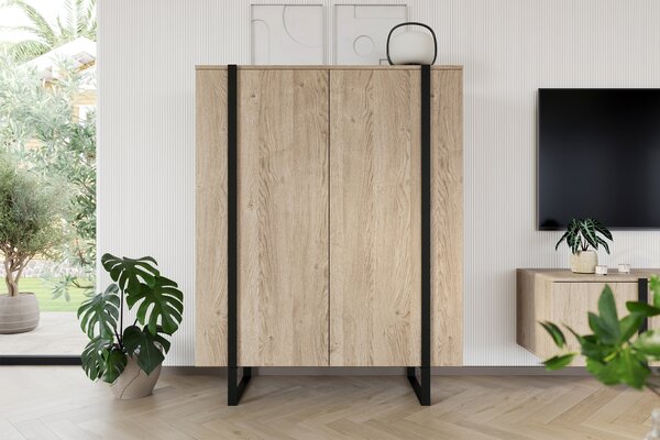 Verica magas komód 120 cm kétszárnyú - biszkvit tölgy / fekete lábak