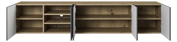 Asha falra szerelhető TV szekrény 200 cm, bordázott előlap - artisan / rivier stone matt