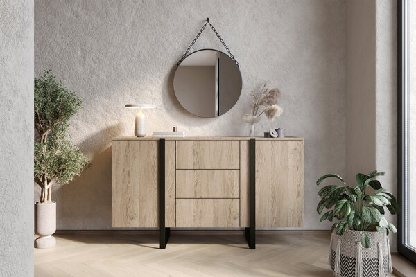 Verica komód 150 cm kétajtós fiókos - vajas tölgy / fekete lábak