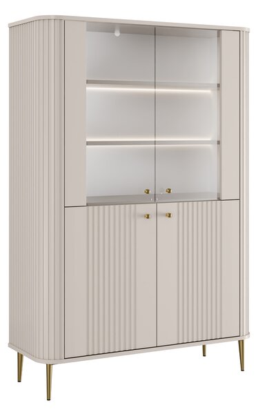 Vesper négyajtós vitrines szekrény 103 cm - kasmír / arany lábak
