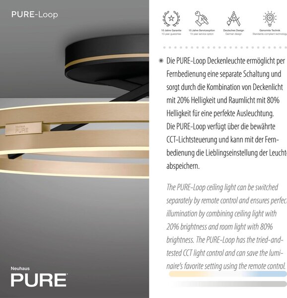 Paul Neuhaus modern mennyezeti lámpa pure loop fekete sárgaréz pln6552-68
