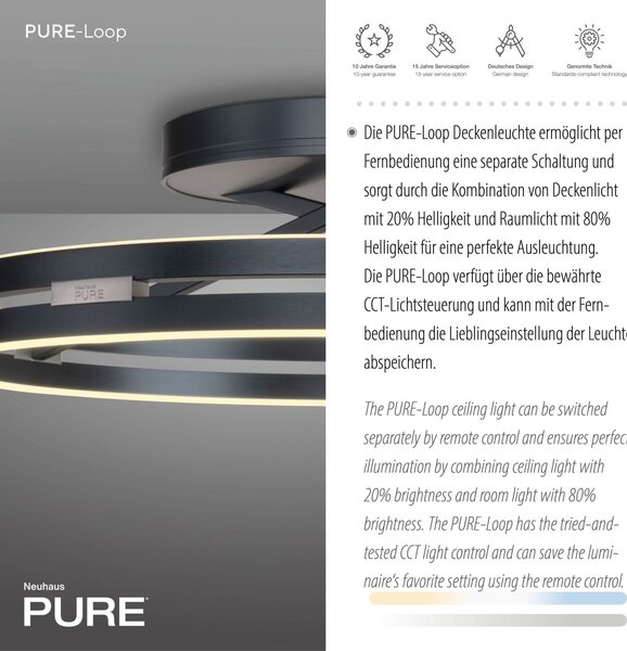 Paul Neuhaus modern mennyezeti lámpa pure loop szürke pln6552-15