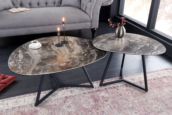 Dohányzóasztal MARVELOUS 70 cm kerámia és márvány taupe