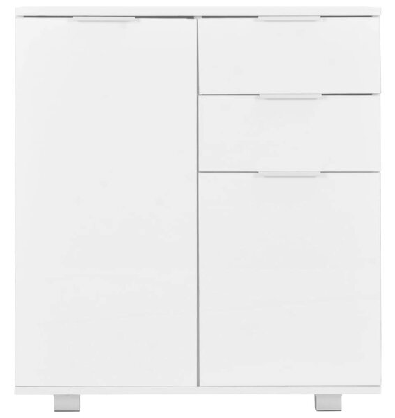 Modern Fehér Magasfényű Tálalószekrény - 2 Fiók, 2 Ajtó - 71x35x76 cm