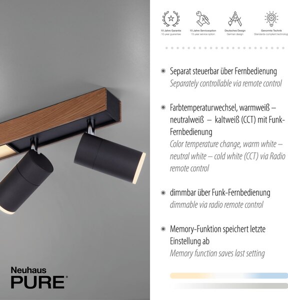 Paul Neuhaus modern spot lámpa pure-lines fekete világos fa pln6121-79