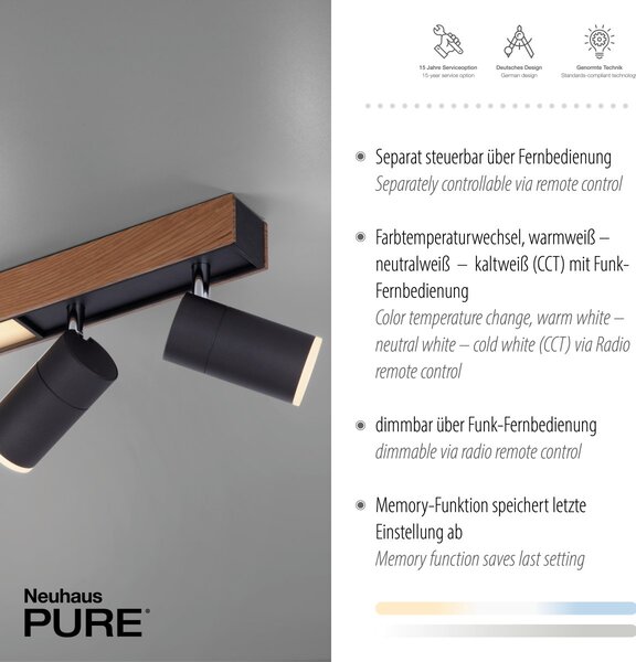 Paul Neuhaus modern spot lámpa pure-lines fekete világos fa pln6121-79