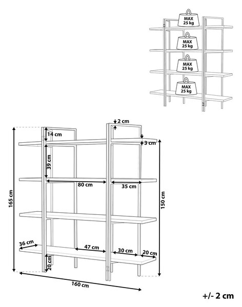 Négyszintes polcos elem COMPTON 165 cm Sötétbarna