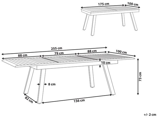 Bővíthető kerti étkezőasztal PERETA 175/255 cm 100 cm Fém Világosszürke