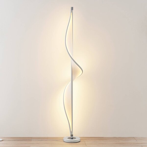Lucande LED állólámpa Edano, 154 cm, fehér, textil, fényerőszabályzóval,, dimmelhető, Fehér / opál, Nappali / Étkező, Textil / szövet / selyem, Modern