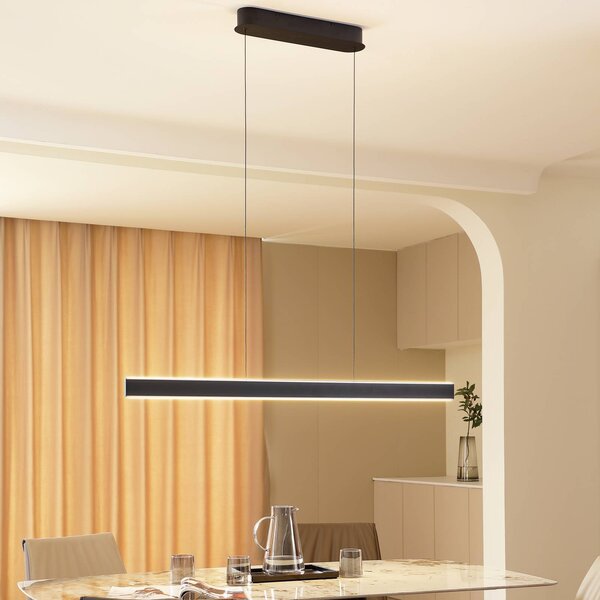Lucande LED függőlámpa Philine, hossza 121 cm fekete vas, dimmelhető, Fekete, Nappali / Étkező, Modern