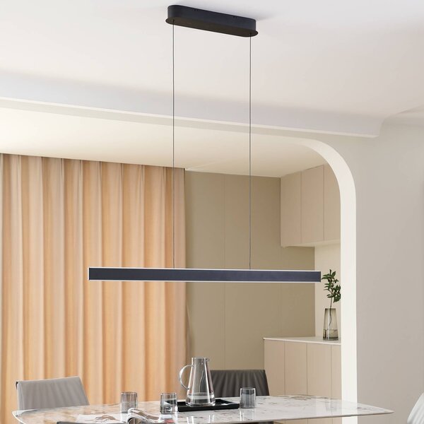 Lucande LED függőlámpa Philine, hossza 121 cm fekete vas, dimmelhető, Fekete, Nappali / Étkező, Modern