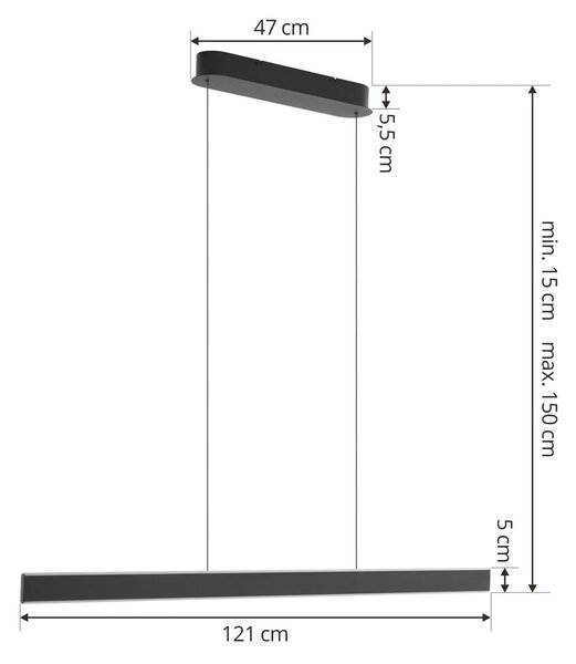 Lucande LED függőlámpa Philine, hossza 121 cm fekete vas, dimmelhető, Fekete, Nappali / Étkező, Modern