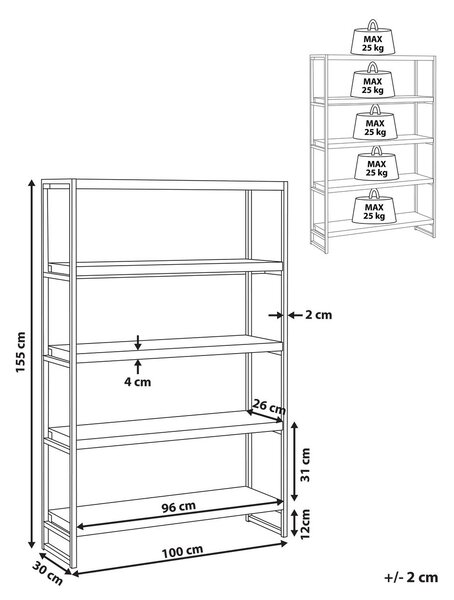 Négyszintes polcos elem TIFTON 155 cm Sötétbarna