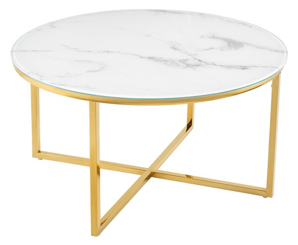 ELEGANCE dohányzóasztal 80 cm márvány megjelenésű fehér arany lábakkal