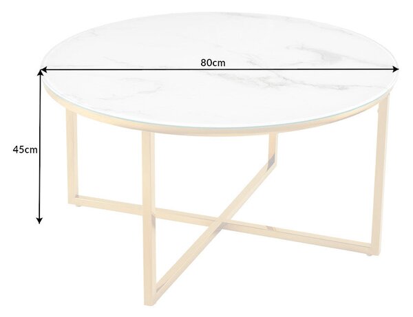 ELEGANCE dohányzóasztal 80 cm márvány megjelenésű fehér arany lábakkal