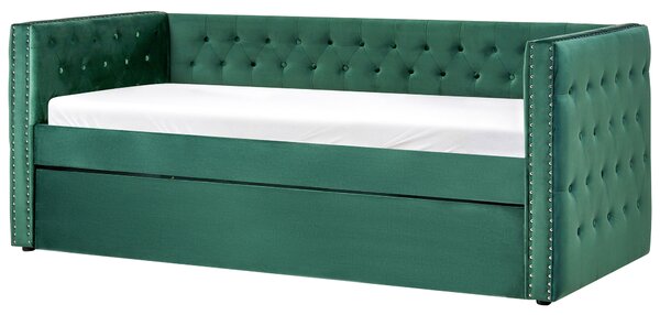 Kihúzható heverő Bársony GASSIN 90 x 200 cm Smaragdzöld