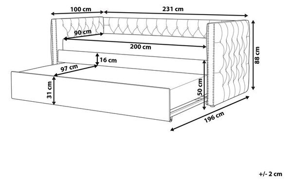 Kihúzható heverő Bársony GASSIN 90 x 200 cm Smaragdzöld