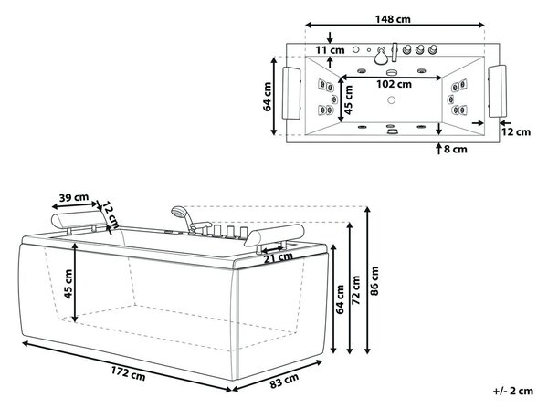 Sarok hidromasszázs kád LED világítással MONTEGO 172 x 83 cm Fekete