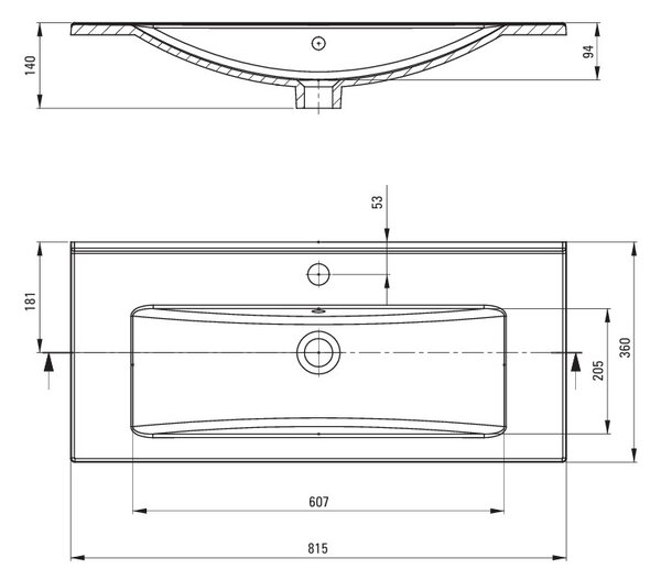 Deante Tubo, alászerelt kerámia mosdó 815x360x140 mm, fényes fehér, DEA-CTU_638M