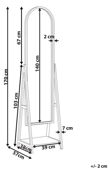 Álló tükör polccal CHAMBERY 170 cm Császárfa Világosbarna