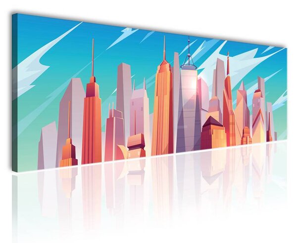120x50cm - Mesebeli felhőkarcolók vászonkép