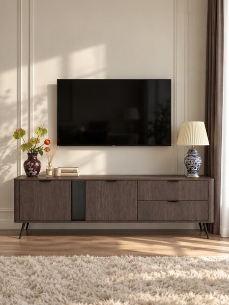 Edrin TV-szekrény 195 cm fiókokkal - dunin tölgy / fekete