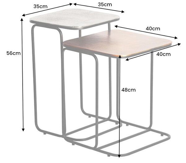 Dohányzóasztal ABSTRACT szett 2 db 40cm-es arany ezüst fekete fémkerettel