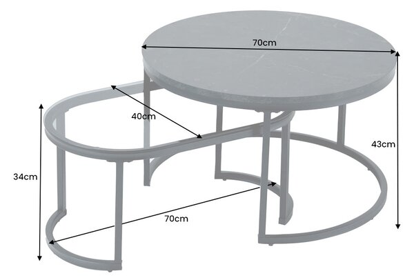 ELEGANCE dohányzóasztal 70 cm-es 2 db márvány megjelenésű és füstüveg fekete készlet